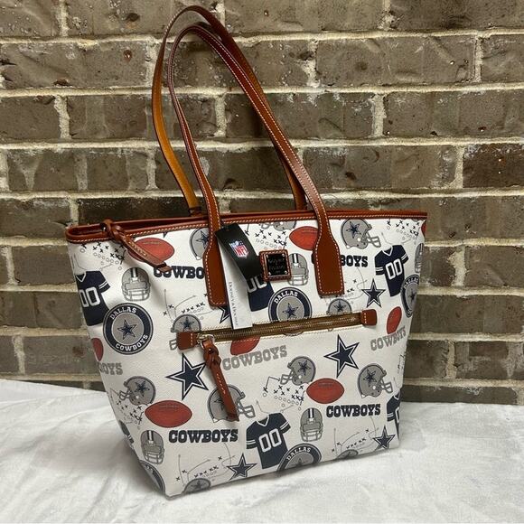 Logo Adults Dooney & Bourke Dallas Cowboys NFL Football Purse Shopper Tote White Large NWT